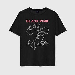 Футболка оверсайз женская Blackpink автограф, цвет: черный