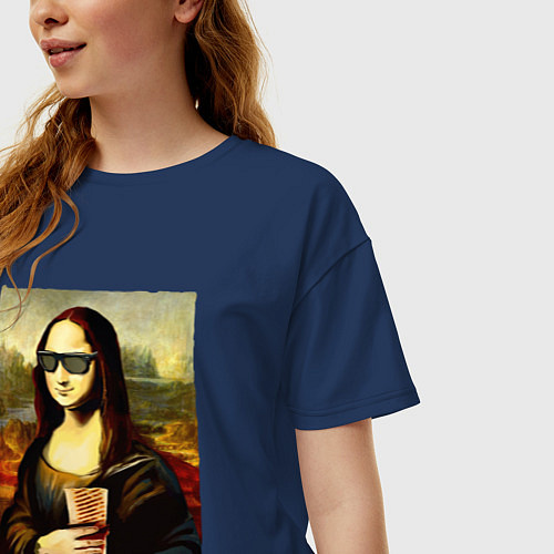 Женская футболка оверсайз Мона Лиза с шаурмой / Тёмно-синий – фото 3