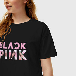 Футболка оверсайз женская Blackpink logo Jisoo Lisa Jennie Rose, цвет: черный — фото 2