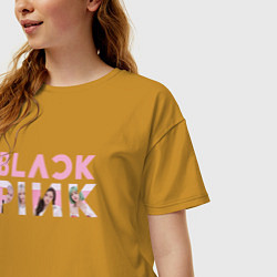Футболка оверсайз женская Blackpink logo Jisoo Lisa Jennie Rose, цвет: горчичный — фото 2