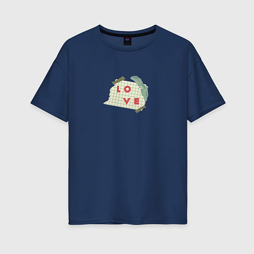 Женская футболка оверсайз Коллаж Любовь на бумаге / Тёмно-синий – фото 1