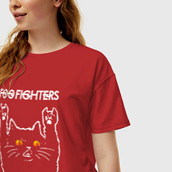Футболка оверсайз женская Foo Fighters rock cat, цвет: красный — фото 2