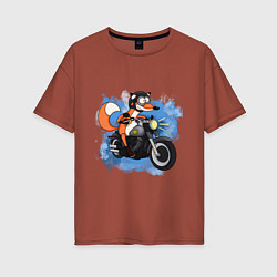 Женская футболка оверсайз Лис на мотоцикле