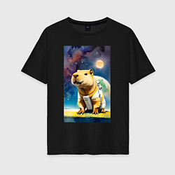 Футболка оверсайз женская Capybara brave astronaut - neural network, цвет: черный
