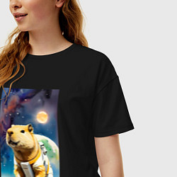Футболка оверсайз женская Capybara brave astronaut - neural network, цвет: черный — фото 2