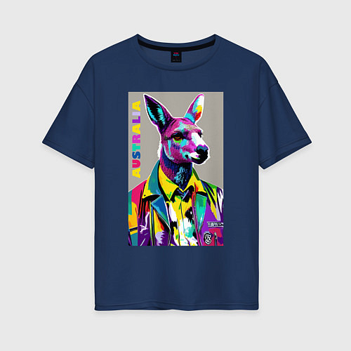 Женская футболка оверсайз Kangaroo - Australia - pop art / Тёмно-синий – фото 1