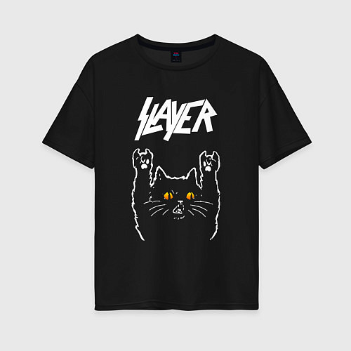 Женская футболка оверсайз Slayer rock cat / Черный – фото 1