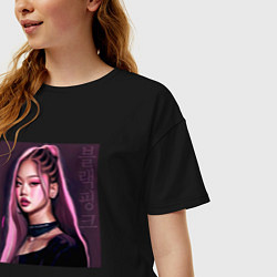 Футболка оверсайз женская Blackpink Jennie аниме рисунок, цвет: черный — фото 2