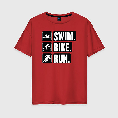 Женская футболка оверсайз Swim bike run / Красный – фото 1