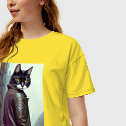 Футболка оверсайз женская Модный котяра - Лондон - нейросеть, цвет: желтый — фото 2