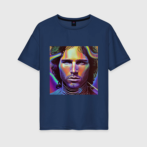 Женская футболка оверсайз Jim Morrison neon portrait art / Тёмно-синий – фото 1