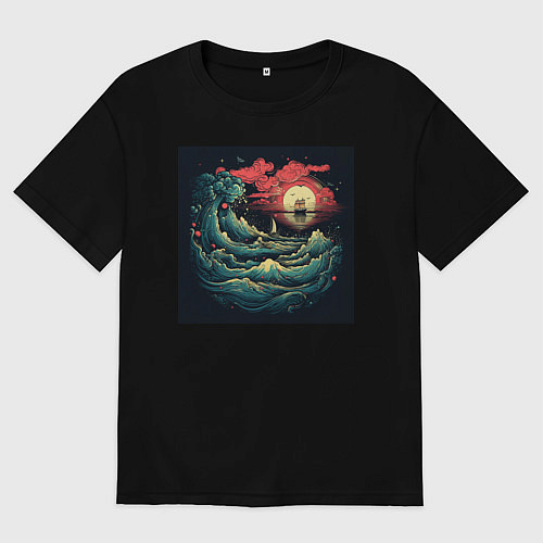 Женская футболка оверсайз На волнах / Черный – фото 1