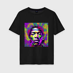 Футболка оверсайз женская Jimi Hendrix in color Glitch Art, цвет: черный