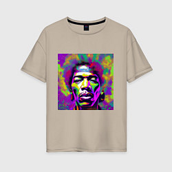 Футболка оверсайз женская Jimi Hendrix in color Glitch Art, цвет: миндальный