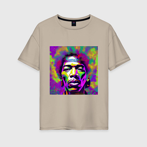 Женская футболка оверсайз Jimi Hendrix in color Glitch Art / Миндальный – фото 1