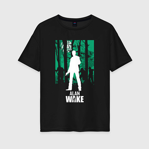 Женская футболка оверсайз Алан Вейк в лесу / Черный – фото 1