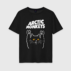 Футболка оверсайз женская Arctic Monkeys rock cat, цвет: черный