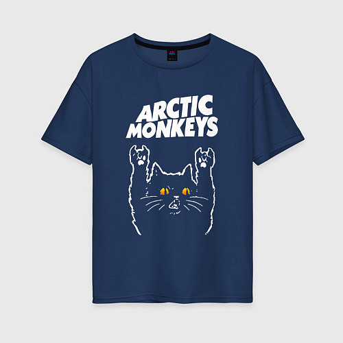 Женская футболка оверсайз Arctic Monkeys rock cat / Тёмно-синий – фото 1