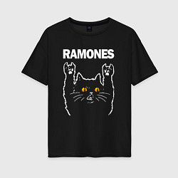 Женская футболка оверсайз Ramones rock cat