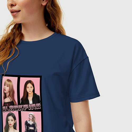 Женская футболка оверсайз Blackpink K-pop группа / Тёмно-синий – фото 3