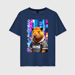 Женская футболка оверсайз Cool capybara - urban style - neural network