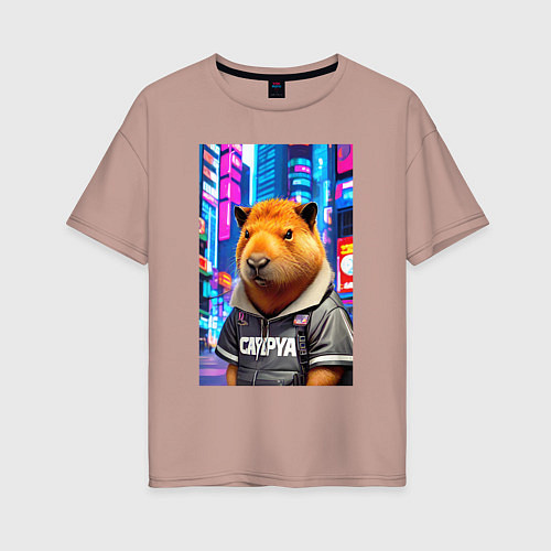 Женская футболка оверсайз Cool capybara - urban style - neural network / Пыльно-розовый – фото 1