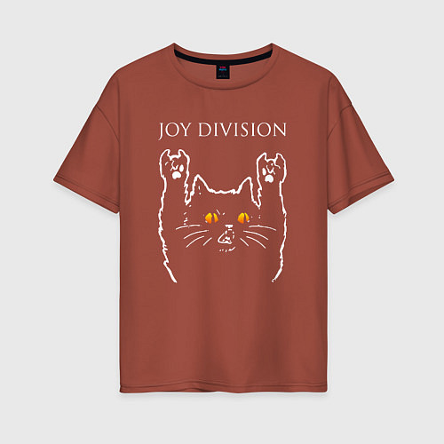 Женская футболка оверсайз Joy Division rock cat / Кирпичный – фото 1