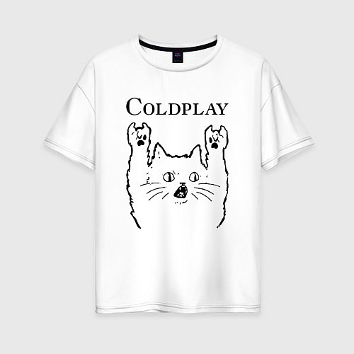 Женская футболка оверсайз Coldplay - rock cat / Белый – фото 1