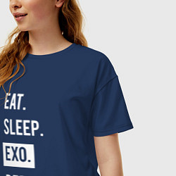 Футболка оверсайз женская Eat Sleep EXO Repeat, цвет: тёмно-синий — фото 2