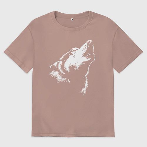 Женская футболка оверсайз Волк воет / Пыльно-розовый – фото 1