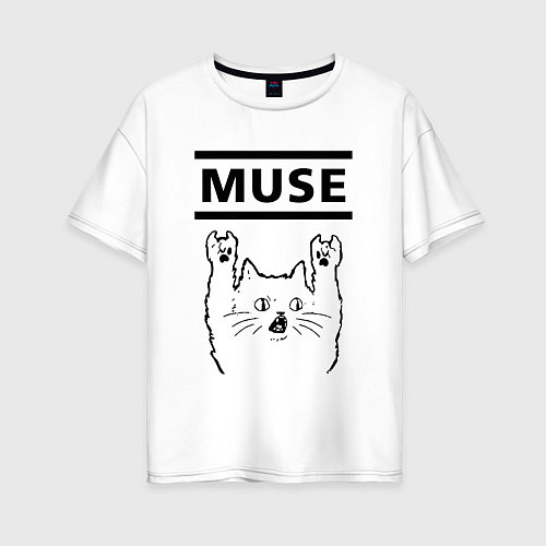 Женская футболка оверсайз Muse - rock cat / Белый – фото 1