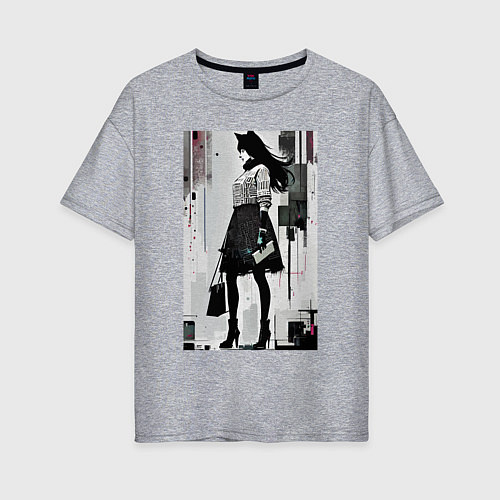 Женская футболка оверсайз Городская волчица - Нью-Йорк - нейросеть / Меланж – фото 1