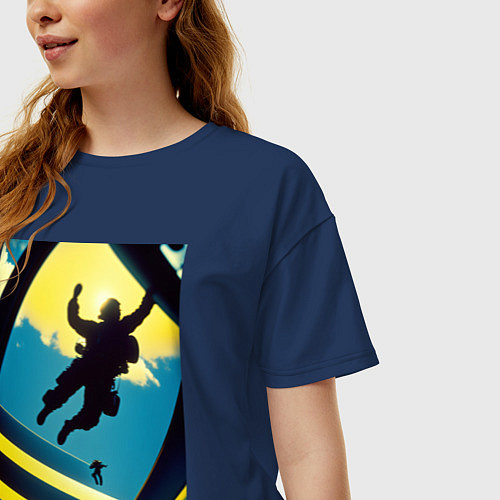 Женская футболка оверсайз Два парашютиста / Тёмно-синий – фото 3