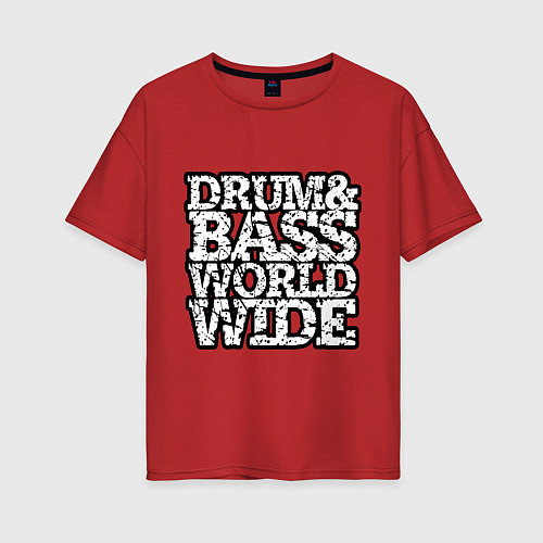 Женская футболка оверсайз Drum and bass world wide / Красный – фото 1