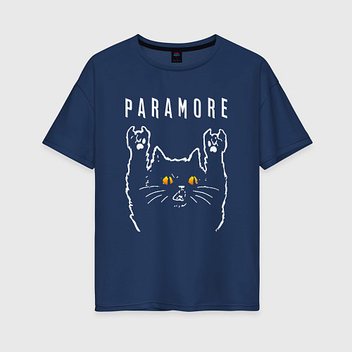 Женская футболка оверсайз Paramore rock cat / Тёмно-синий – фото 1