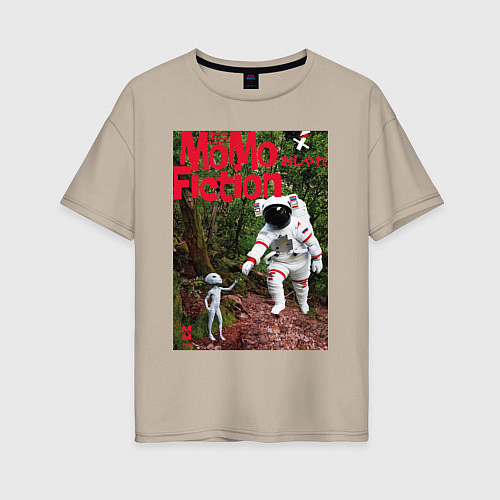 Женская футболка оверсайз MoMo - Встреча космонавта и инопланетянина / Миндальный – фото 1