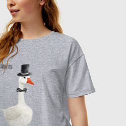 Футболка оверсайз женская Гусь джентльмен в бабочке и цилиндре, цвет: меланж — фото 2