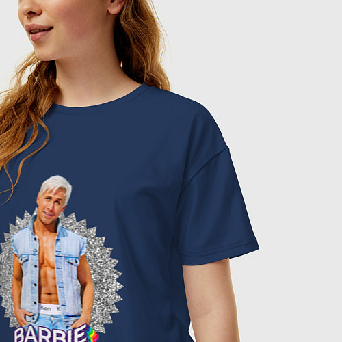 Женская футболка оверсайз Райан Гослинг фильм Барби / Тёмно-синий – фото 3