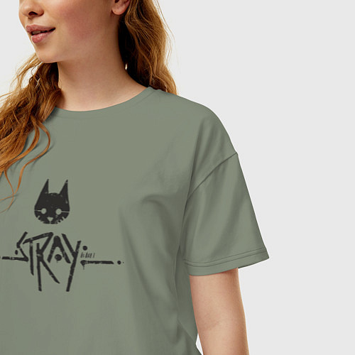Женская футболка оверсайз Stray street cat / Авокадо – фото 3