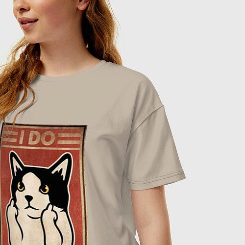 Женская футболка оверсайз I do what I want кот и фак / Миндальный – фото 3