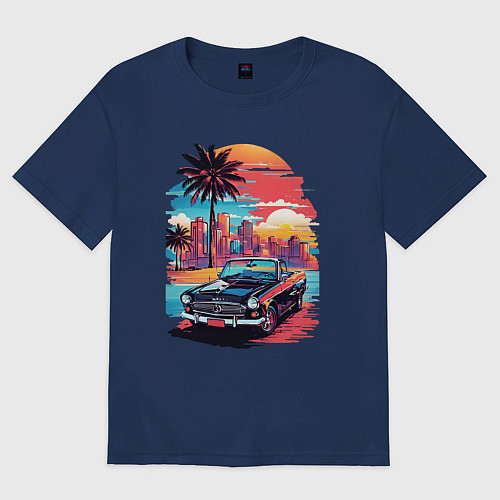 Женская футболка оверсайз Автомобиль на пляже / Тёмно-синий – фото 1