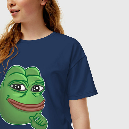 Женская футболка оверсайз Лягушонок Пепе не доволен тобой / Тёмно-синий – фото 3