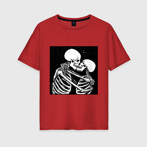 Женская футболка оверсайз Kissing skeletons / Красный – фото 1