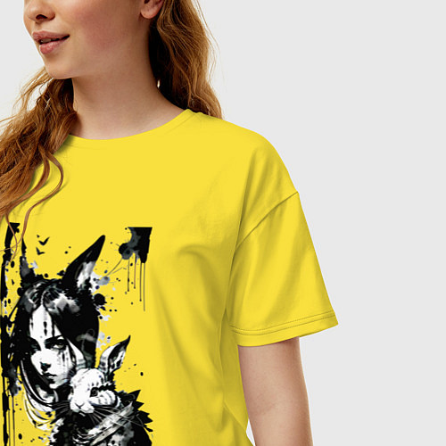Женская футболка оверсайз Девочка и кролик - аниме - нейпрсеть / Желтый – фото 3