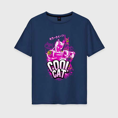 Женская футболка оверсайз Cool cat- Killer queen- Jo jo / Тёмно-синий – фото 1