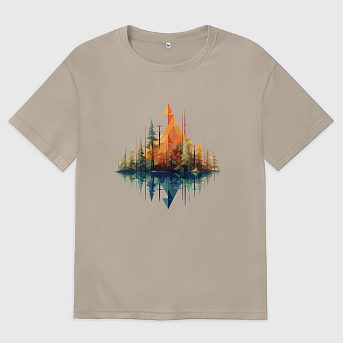 Женская футболка оверсайз Геометрический лес / Миндальный – фото 1