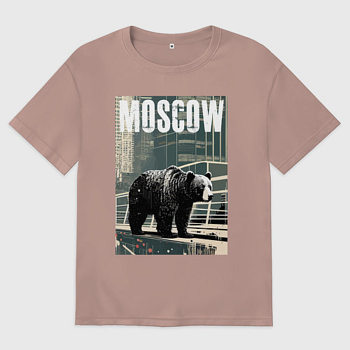 Женская футболка оверсайз Москва - Россия - медведь / Пыльно-розовый – фото 1