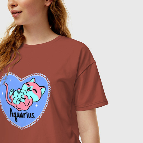 Женская футболка оверсайз Пушистый котик - водолей / Кирпичный – фото 3
