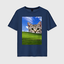Женская футболка оверсайз Кот и безмятежность в Windows XP