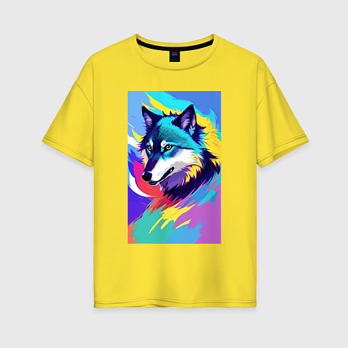 Женская футболка оверсайз Wolf - pop art - neural network / Желтый – фото 1